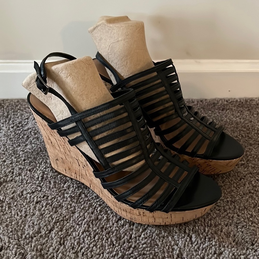 Franco Sarto Black Sombre Wedge Sandals size 9 1/2